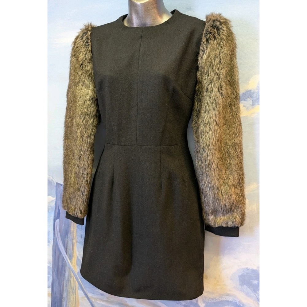 NWT Asos Revive Black Wool Blend Faux Fur Sleeve Sheath Dress Limited Collection